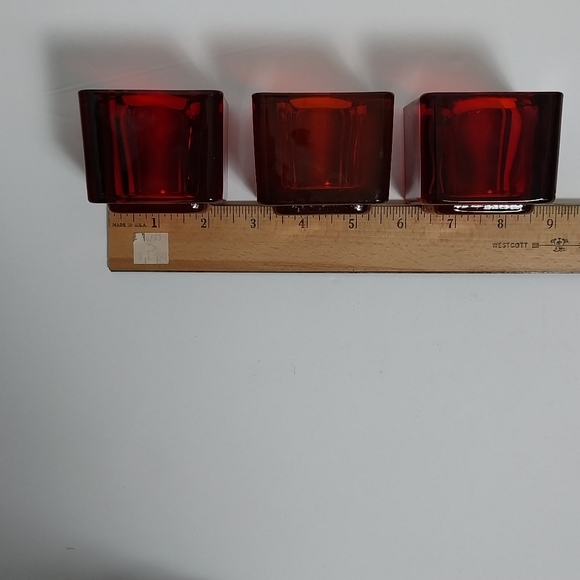 Vintage Mid Century Votive Candle Holders Ruby Cadmium Red Cube Art Glass - Picture 6 of 8